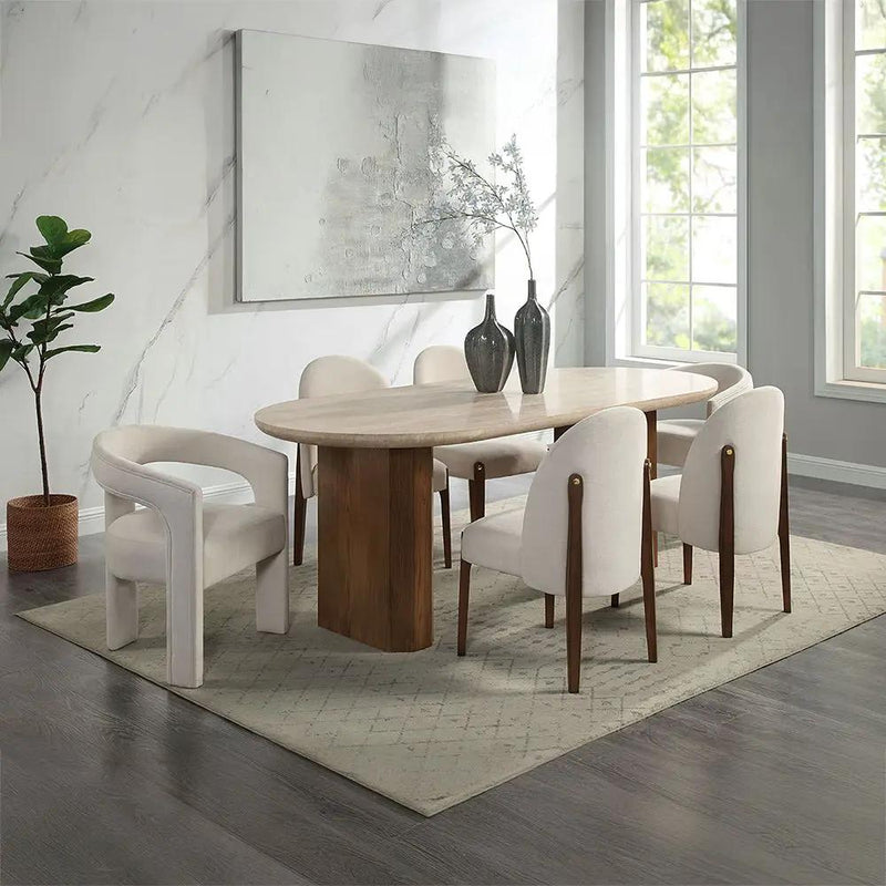 Leonardo - Dining Table - Travertine Top & Dark Oak by Unique Piece Furniture