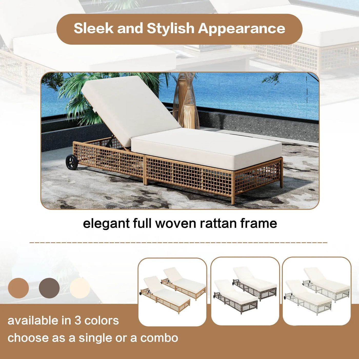 Outdoor Lounge Chair With 5 Position Backrest With Cushion And Wheels by HouseOfZazla