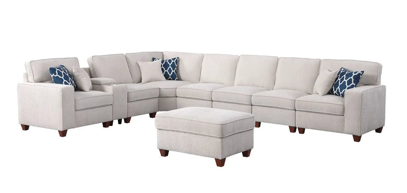 Ted - Sectional Sofa With Ottoman - Beige by HouseOfZazla