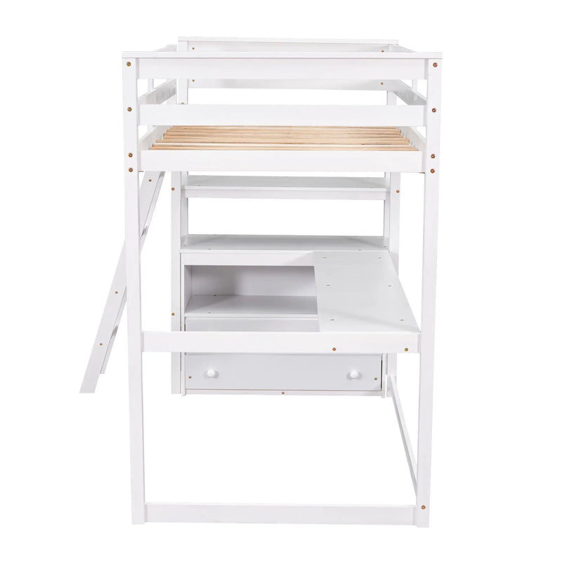Modern Loft Bed With Built In Desk, Shelves, And 2 Drawers by HouseOfZazla
