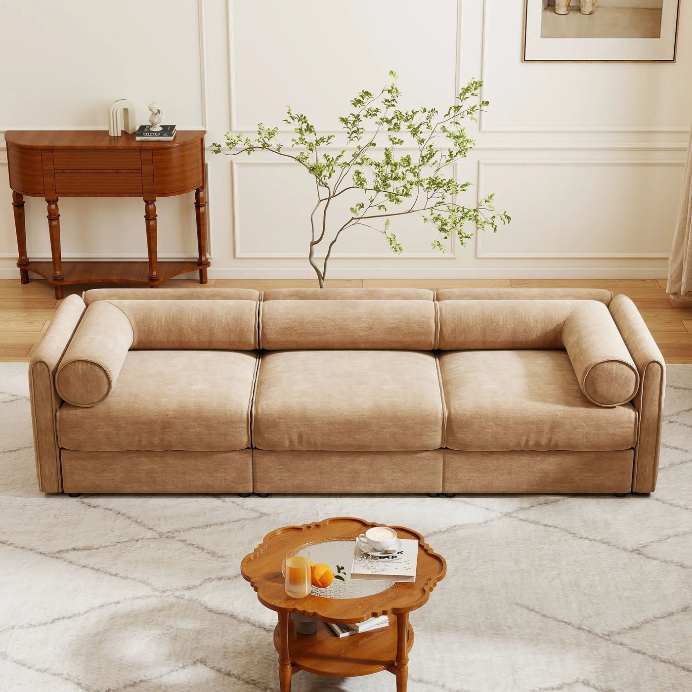 Stylish Sofa With Storage Seat And Cylindrical Backrest by HouseOfZazla