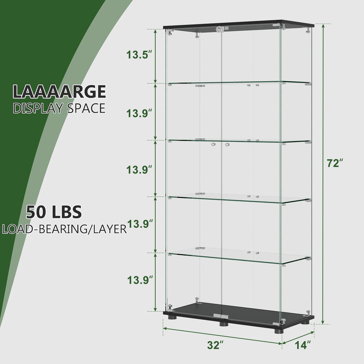 Display Cabinet with Double Doors and Lock - Black, photo 5 of 8