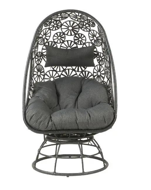 Hikre - Patio Lounge Chair & Side Table - Clear Glass, Charcoal Fabric & Black Wicker by Unique Piece Furniture