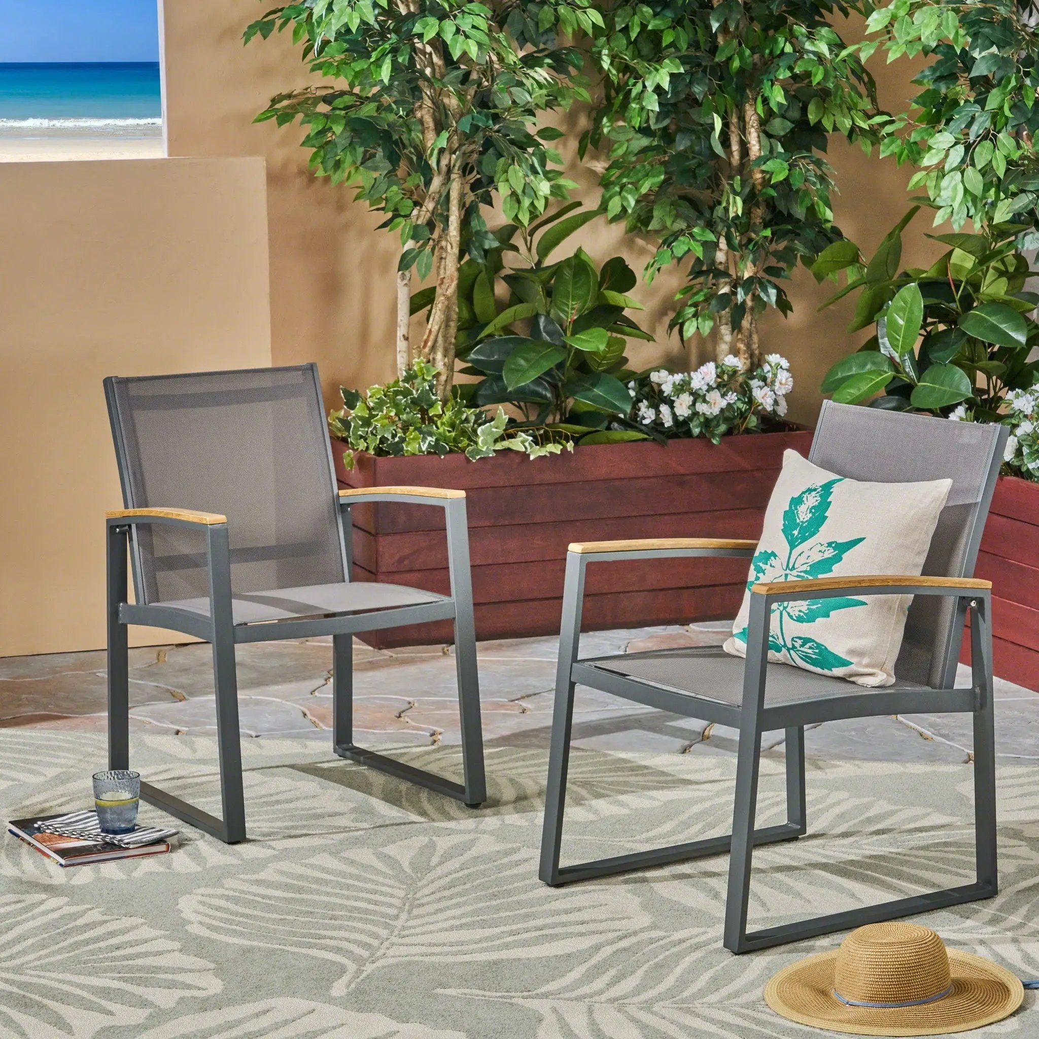 Aresha Metal Outdoor Dining Armchair (Set of 2) - Gray by HouseOfZazla
