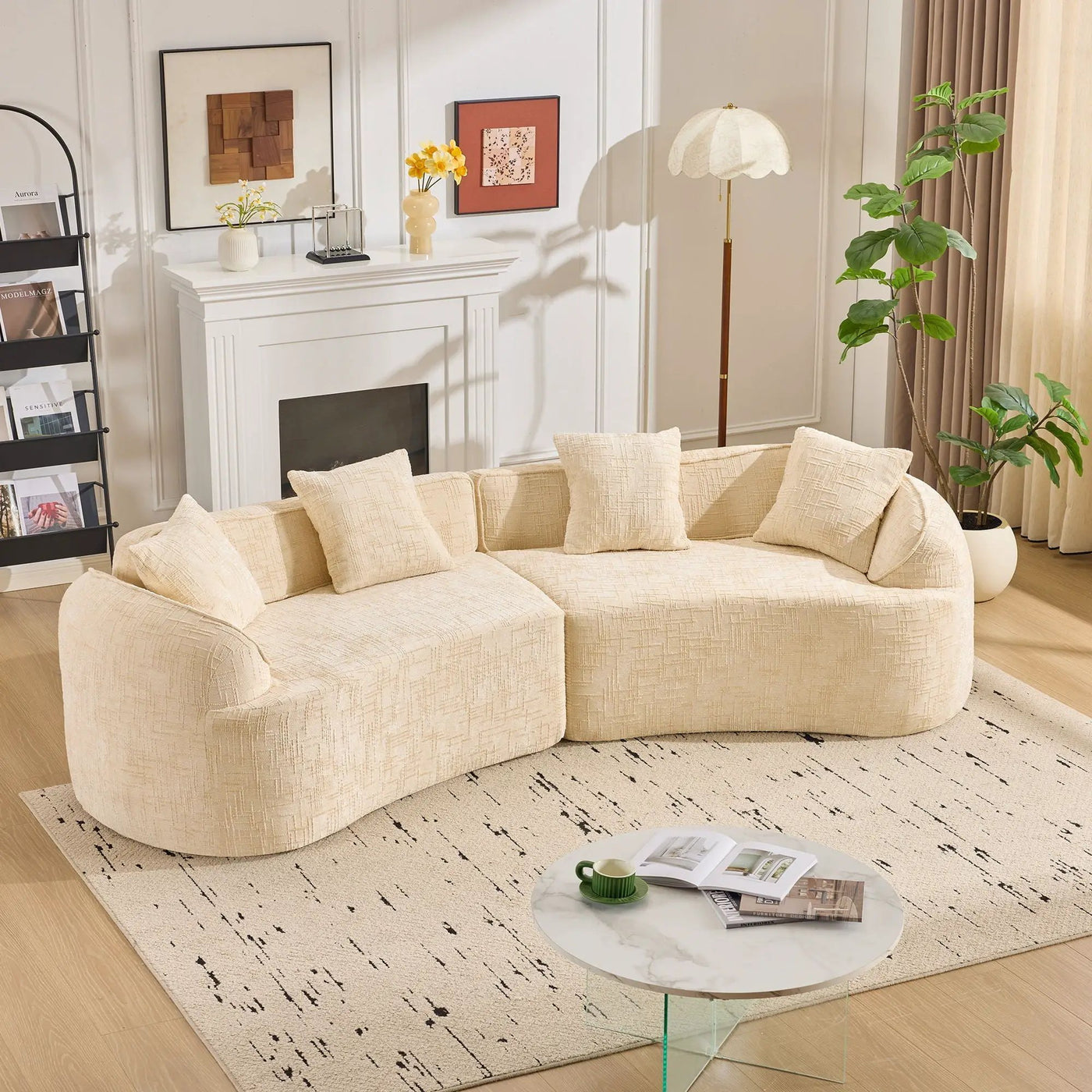 Curved Compressed Sofa, Nordic-Style Design For Living Room by HouseOfZazla