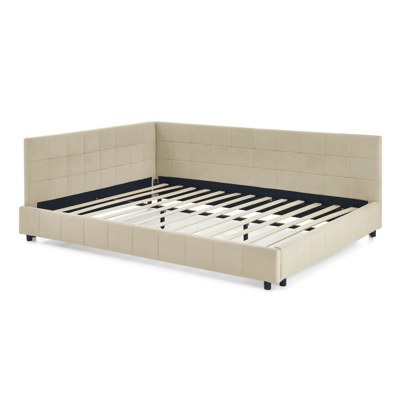 Mid-Century Storage Upholstered Tufted Bed Frame With Backrest And Armrests by Unique Piece Furniture