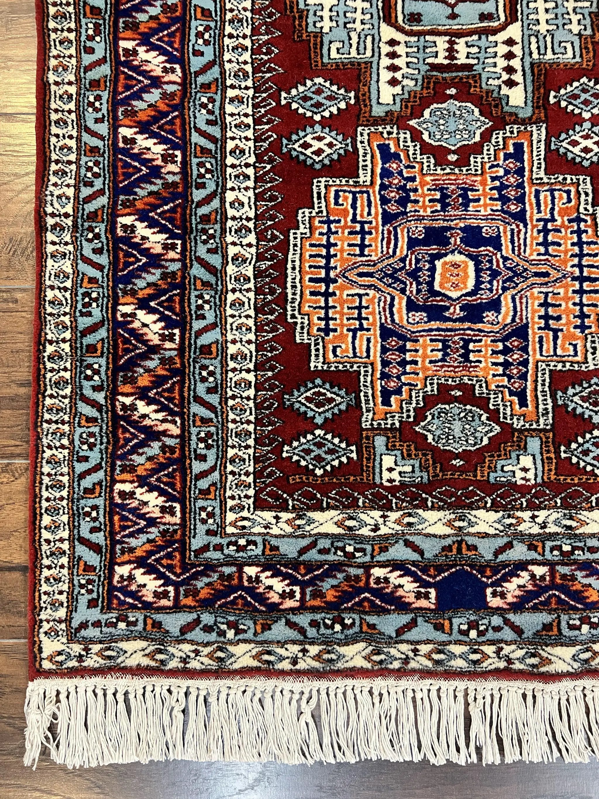 Pakistani Rug 3x5 ft, Caucasian Kazak Design, Geometric Rug, Small Vintage Oriental Carpet, Dark Red Vintage Handmade Wool Rug 3 x 5 by Jewel Rugs