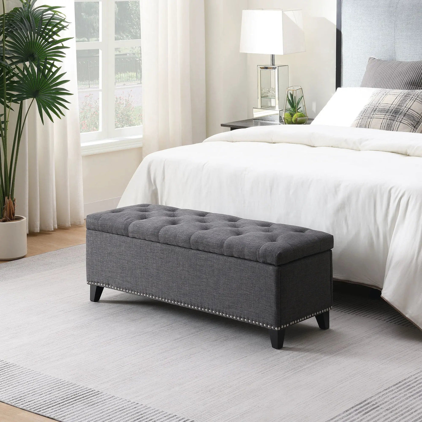 Button-Tufted Storage Ottoman With Safety Close Hinge by HouseOfZazla