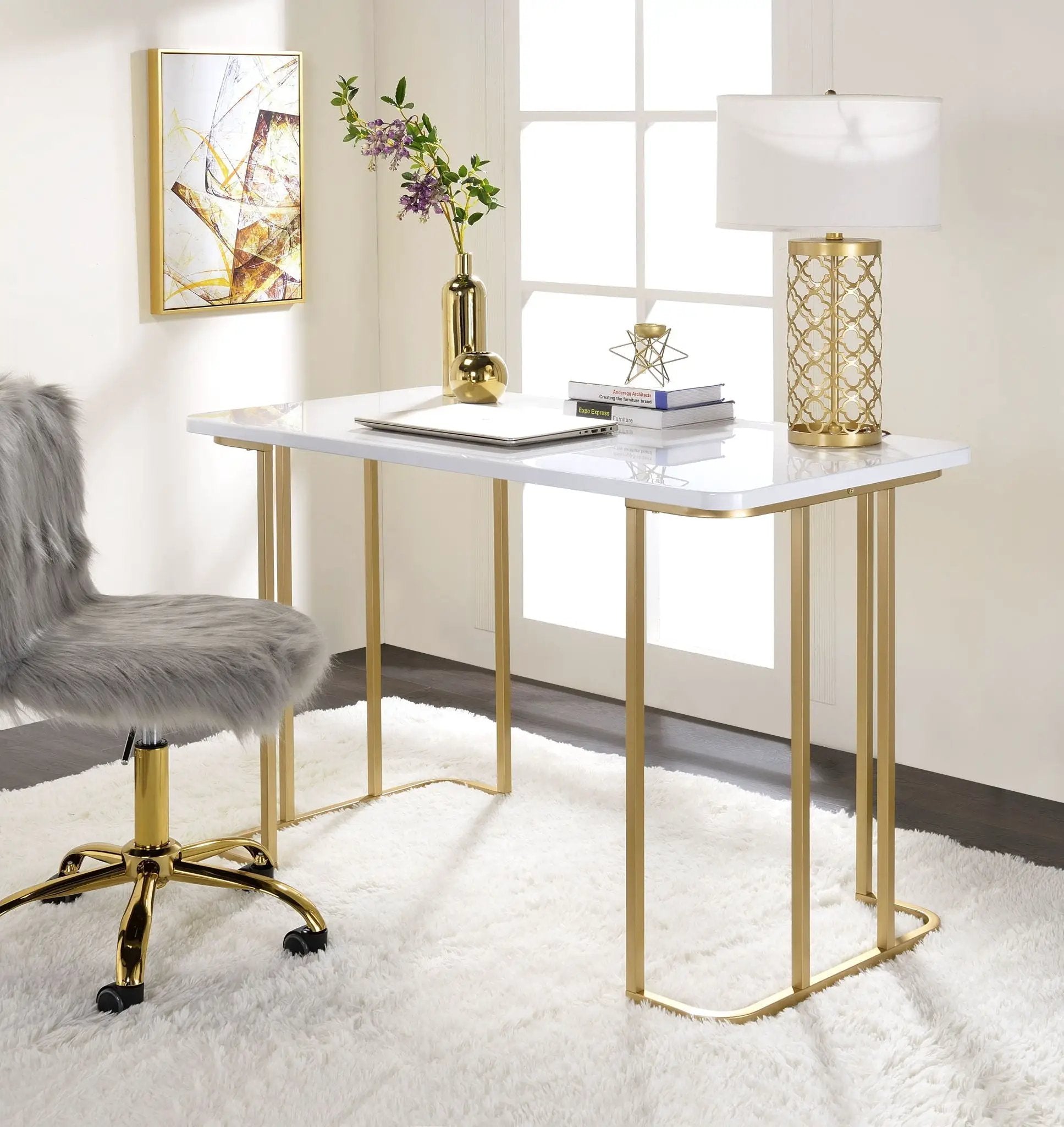 Estie - Vanity Desk (Same 93102) - White & Gold by Unique Piece Furniture