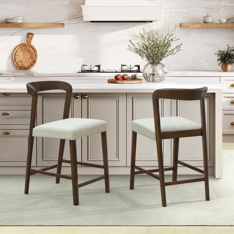 Solid Rubber Wood Counter Stools (Walnut + Beige) Set of 2 by HouseOfZazla
