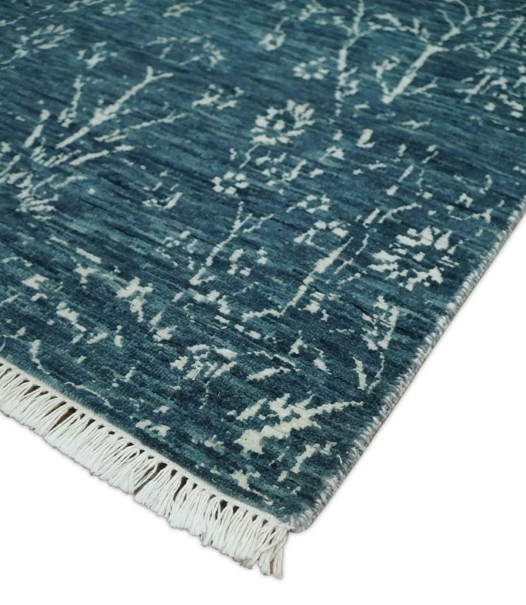 2.6x10 Fine Hand Knotted White and Blue Traditional Persian Style Antique Wool Rug by The Rug Decor