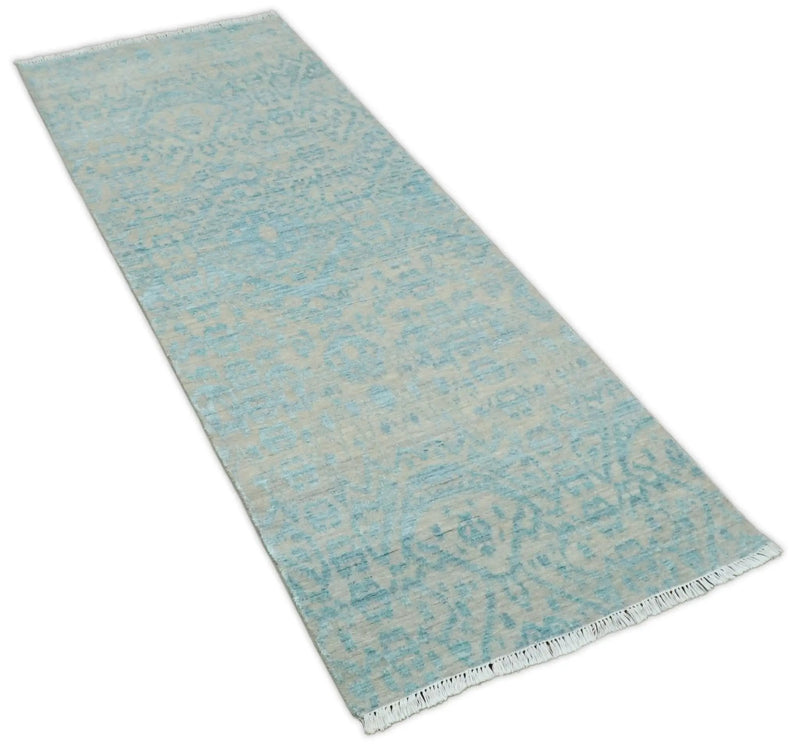 3x8 Fine Hand Knotted Camel and Blue Traditional Persian Style Antique Wool and Silk Rug by The Rug Decor