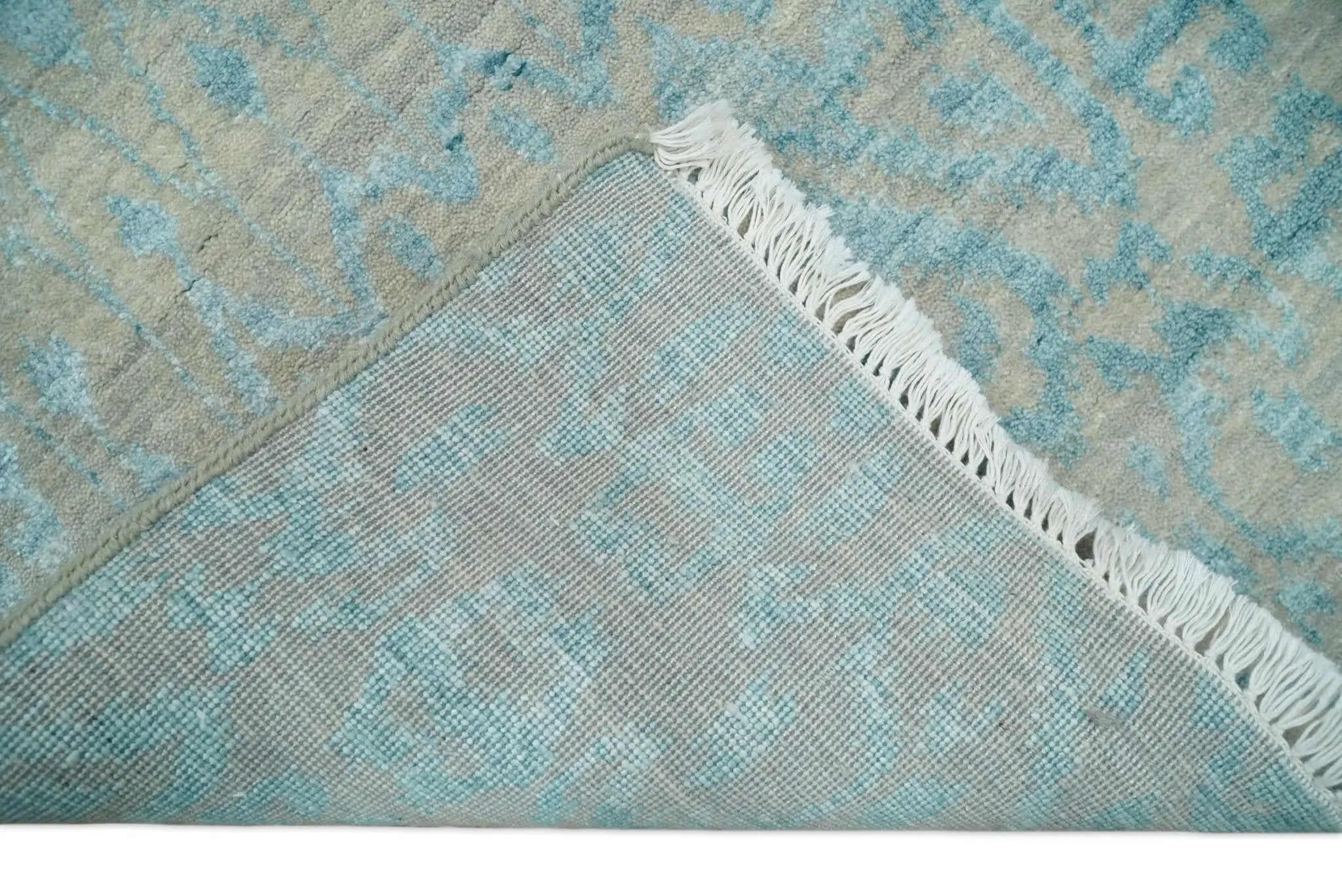 3x8 Fine Hand Knotted Camel and Blue Traditional Persian Style Antique Wool and Silk Rug by The Rug Decor