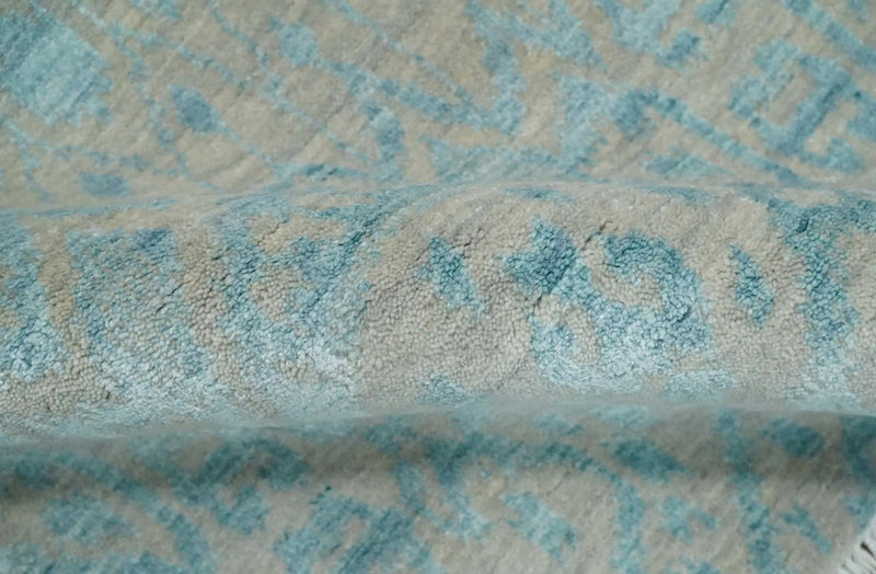 3x8 Fine Hand Knotted Camel and Blue Traditional Persian Style Antique Wool and Silk Rug by The Rug Decor