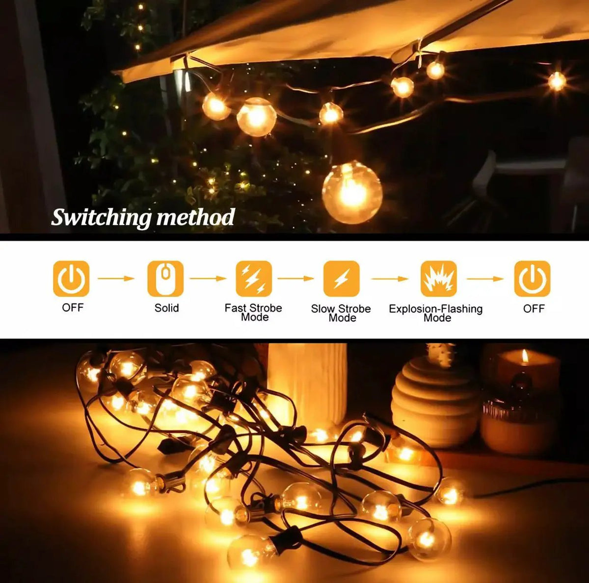 27 Ft Pro - Globe Solar LED Outdoor String Lights – Waterproof, G40 Retro Edison Filament Bulbs -Warm White by Outdoor Solar Outlet