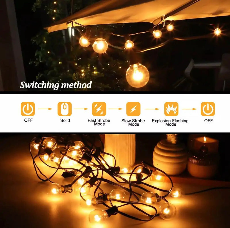 27 Ft Pro - Globe Solar LED Outdoor String Lights – Waterproof, G40 Retro Edison Filament Bulbs -Warm White by Outdoor Solar Outlet