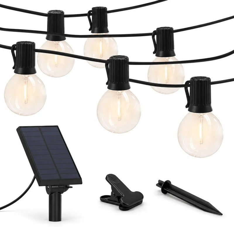 27 Ft Pro - Globe Solar LED Outdoor String Lights – Waterproof, G40 Retro Edison Filament Bulbs -Warm White by Outdoor Solar Outlet