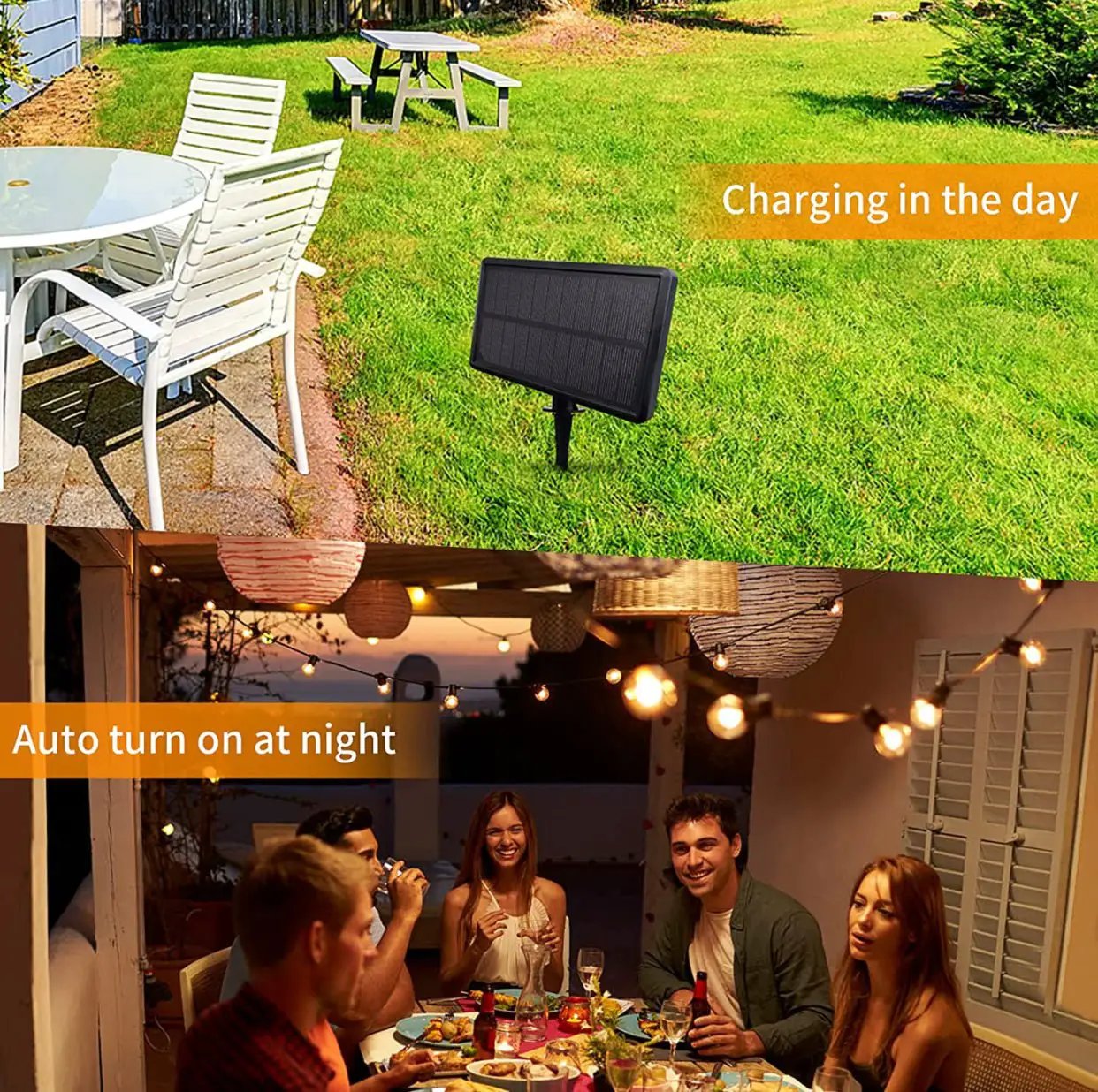 27 Ft Pro - Globe Solar LED Outdoor String Lights – Waterproof, G40 Retro Edison Filament Bulbs -Warm White by Outdoor Solar Outlet