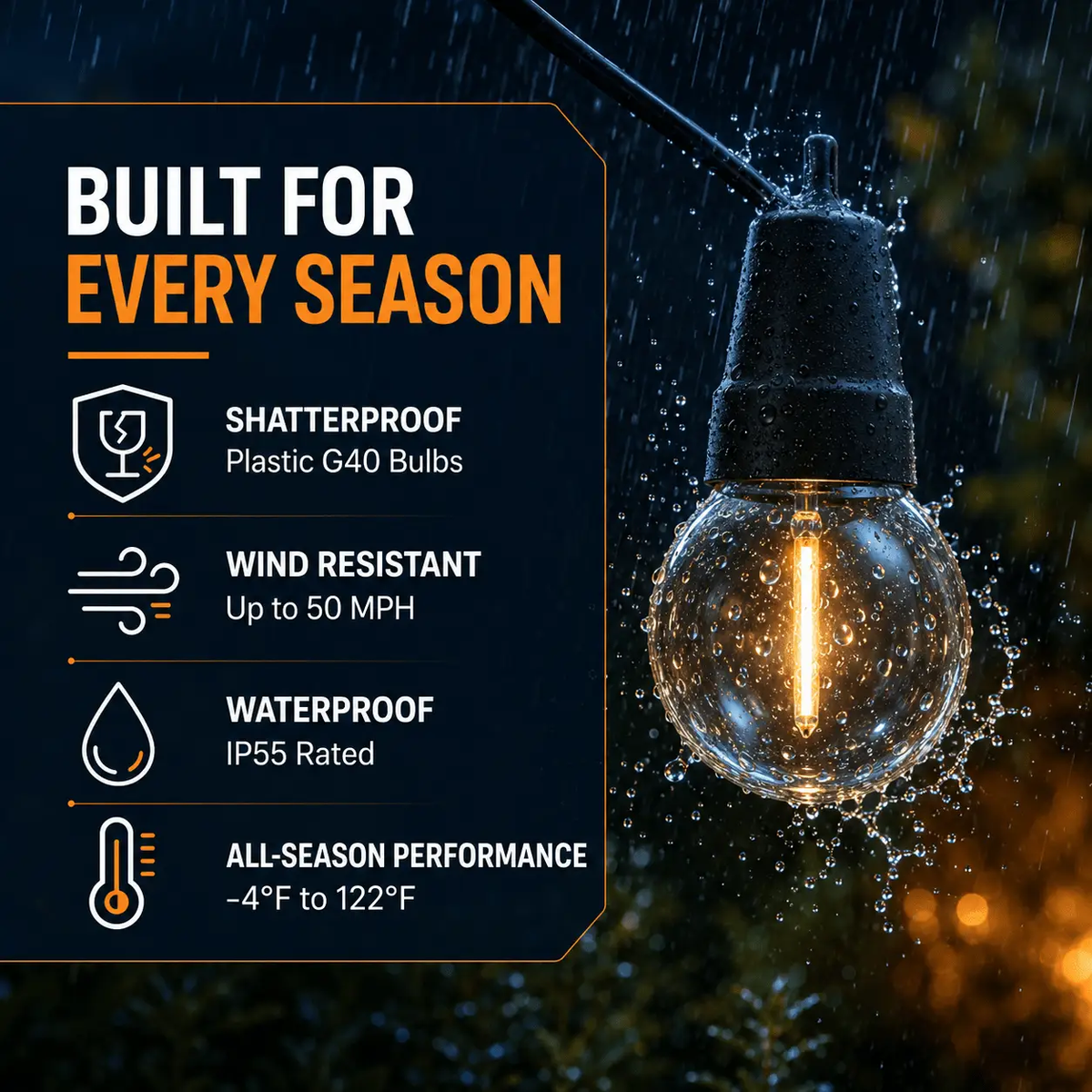 27 Ft Solar LED Outdoor String Lights – 1W Retro Edison Globe Bulbs Waterproof - 27 Ft Bistro Lights by Outdoor Solar Outlet