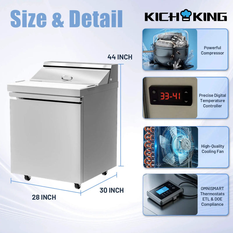 27-Inch 7.4 Cu.Ft Commercial Stainless Steel Sandwich Salad Prep Table Refrigerator (SAK84120) by SAKSBY WHOLESALE