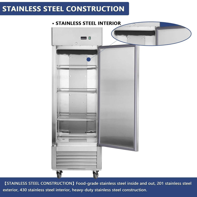 Heavy-Duty 27-Inch 8.7 Cu.Ft Commercial Upright Stainless Steel Reach-In Freezer (SAK43815) by SAKSBY WHOLESALE