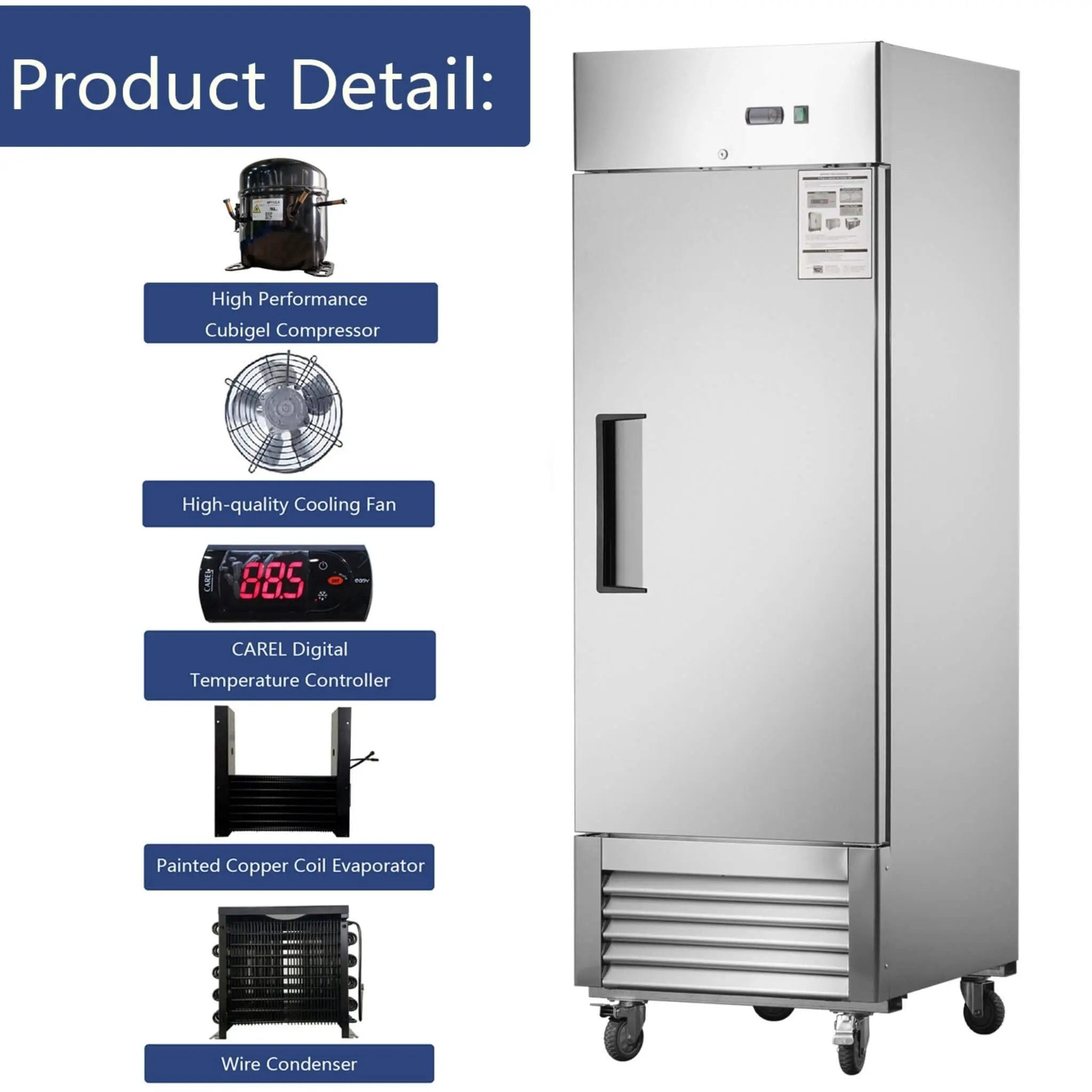 Heavy-Duty 27-Inch 8.7 Cu.Ft Commercial Upright Stainless Steel Reach-In Freezer (SAK43815) by SAKSBY WHOLESALE