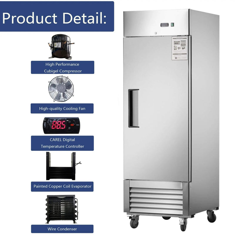 Heavy-Duty 27-Inch 8.7 Cu.Ft Commercial Upright Stainless Steel Reach-In Freezer (SAK43815) by SAKSBY WHOLESALE