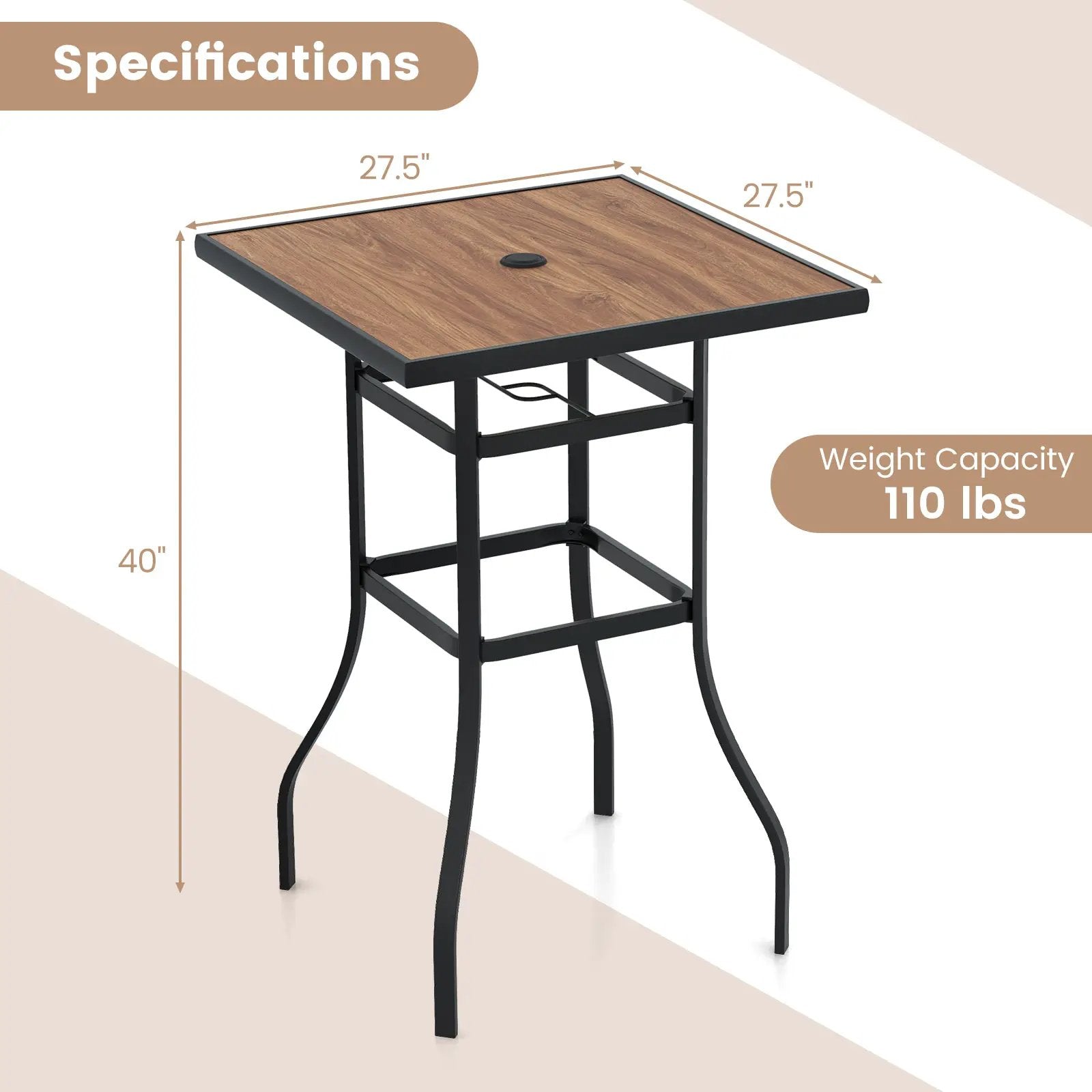 27.5 Inches Patio Bar Table for Garden Backyard Poolside by DirectDeals