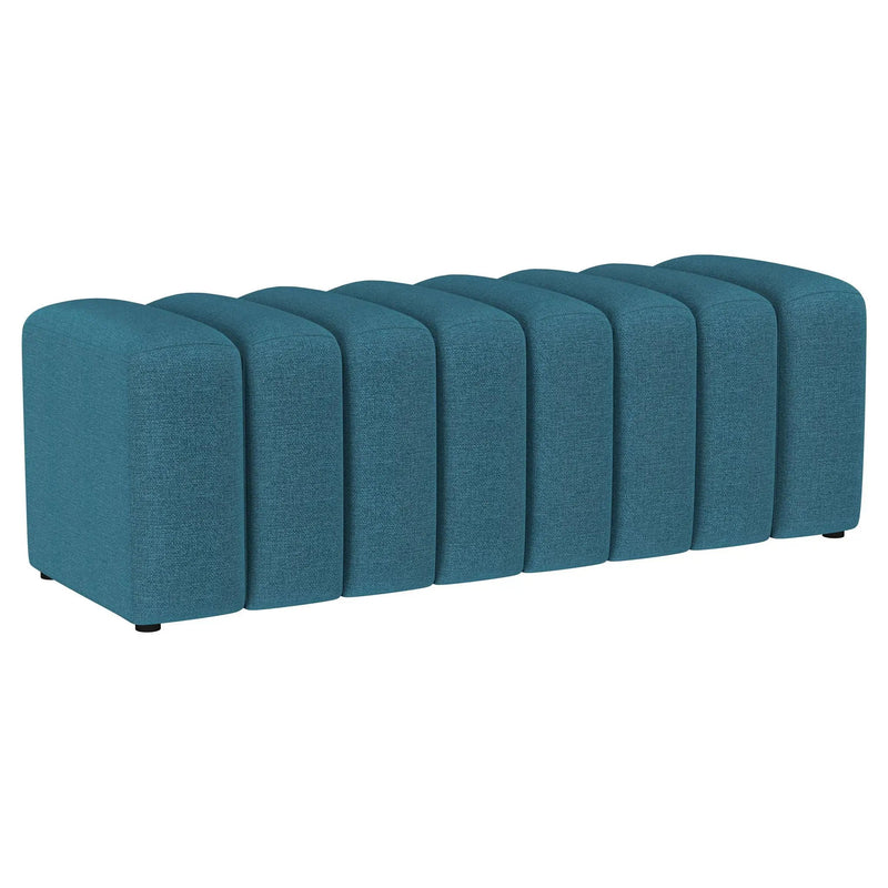 Summer Fabric Upholstered Tufted Accent Bench Peacock Blue by Unique Piece Furniture