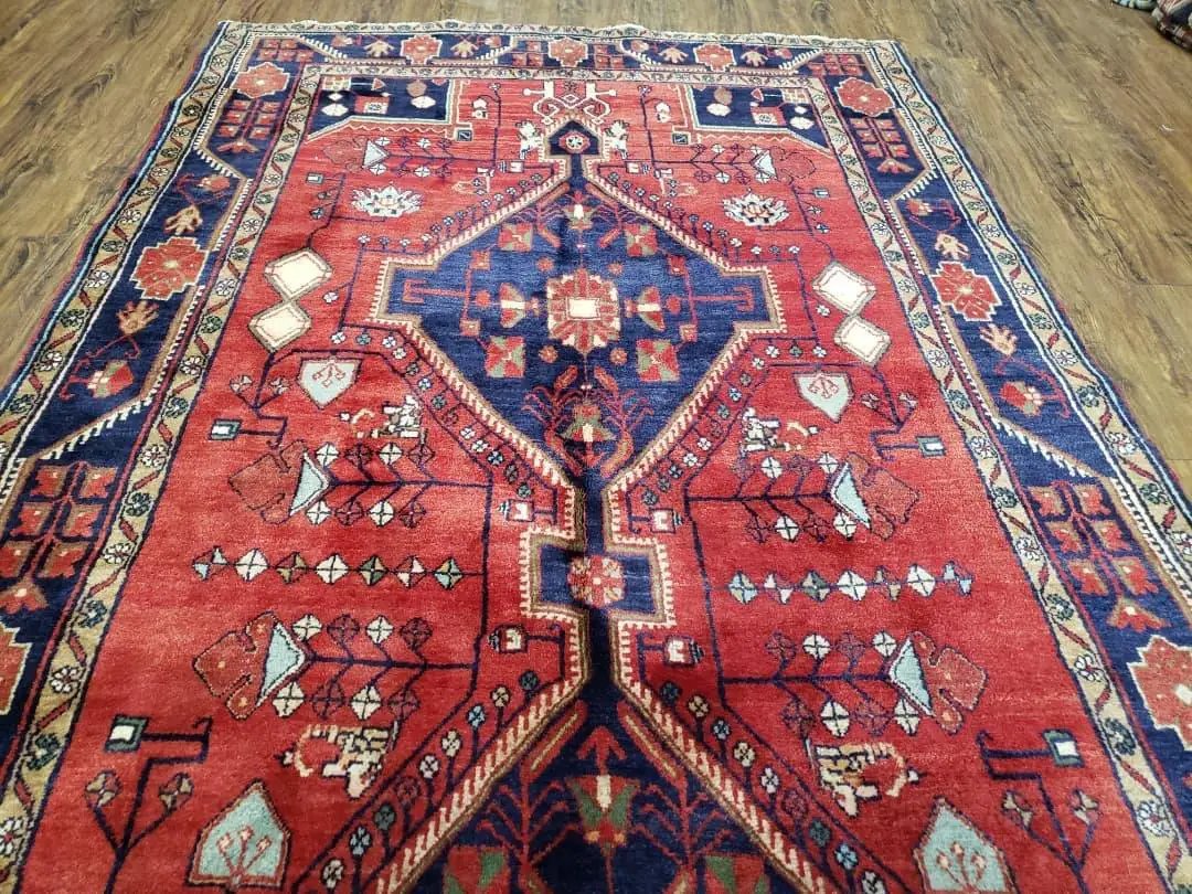 Antique Persian Zanjan Nahavand Heriz Rug, Red & Blue, Hand-Knotted, 5' x 9' 7" by Jewel Rugs