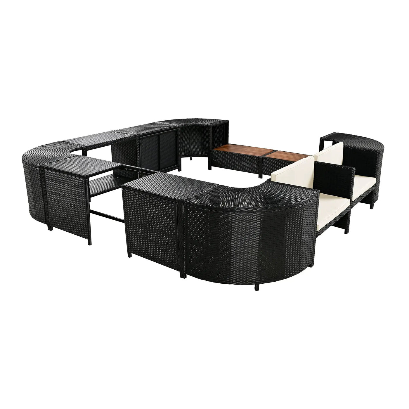 Spa Surround Spa Frame Quadrilateral Outdoor Rattan Sectional Sofa Set With Mini Sofa, Wooden Seats And Storage Spaces by HouseOfZazla