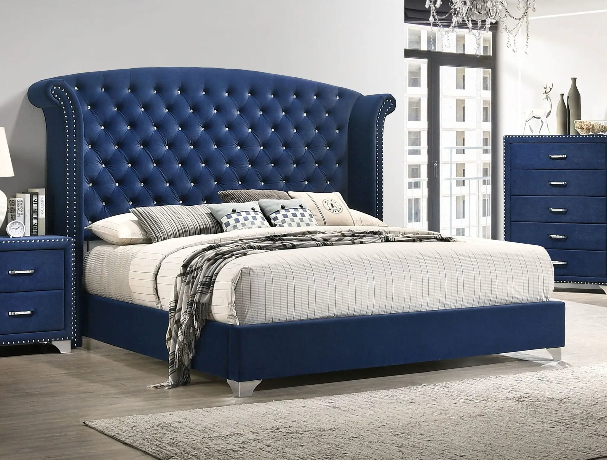 Melody Upholstered California King Wingback Bed Pacific Blue by Unique Piece Furniture