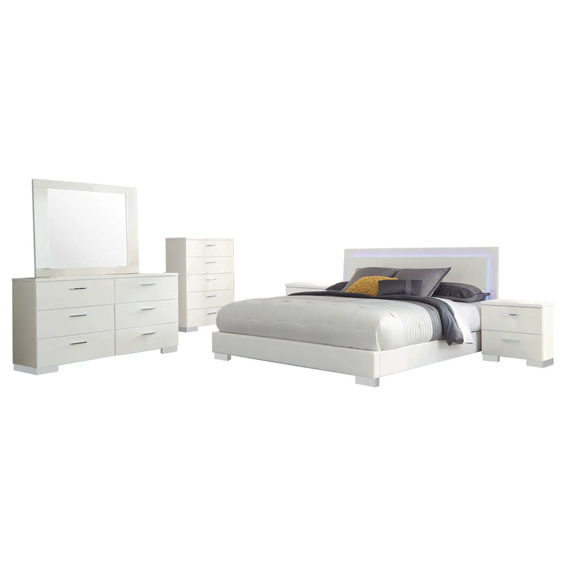 Felicity 6-piece Eastern King Bedroom Set White High Gloss by Unique Piece Furniture