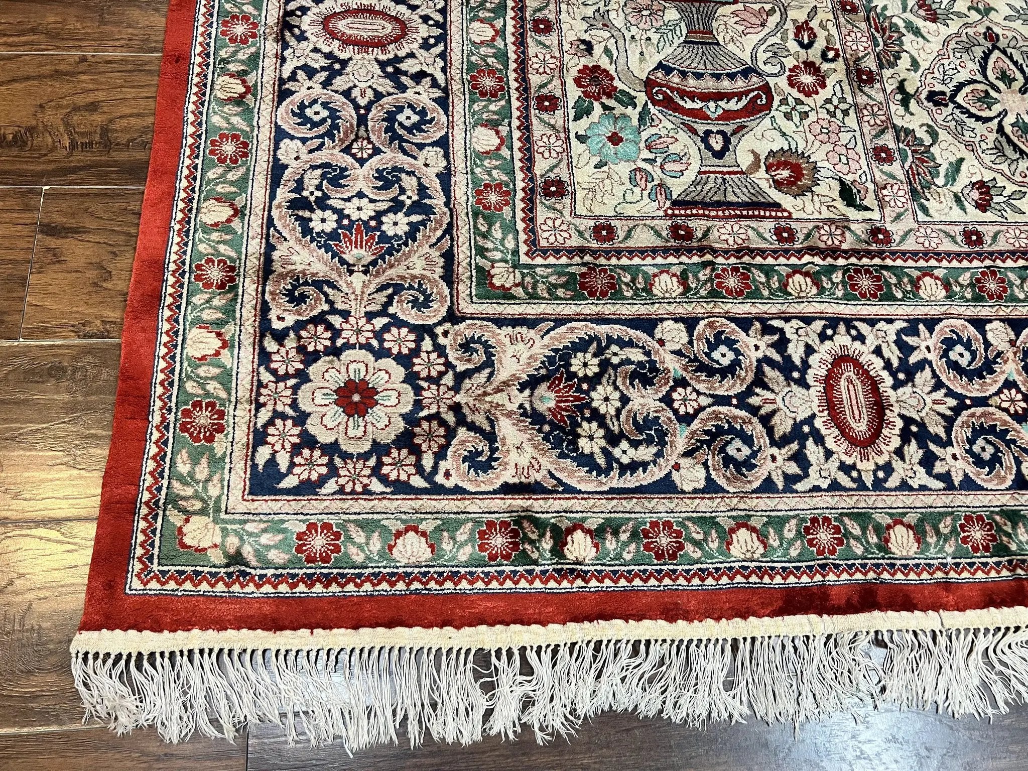 Silk Sino Persian Rug 9x12, Panel Design, Garden of Eden Pattern, Fine 200 KPSI, Hand Knotted Room Sized Silk Carpet, Vintage by Jewel Rugs