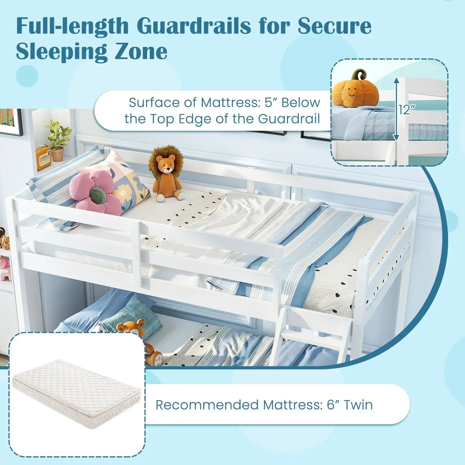 Twin Over Full Bunk Bed Low Floor Bunk Bed Frame by DirectDeals