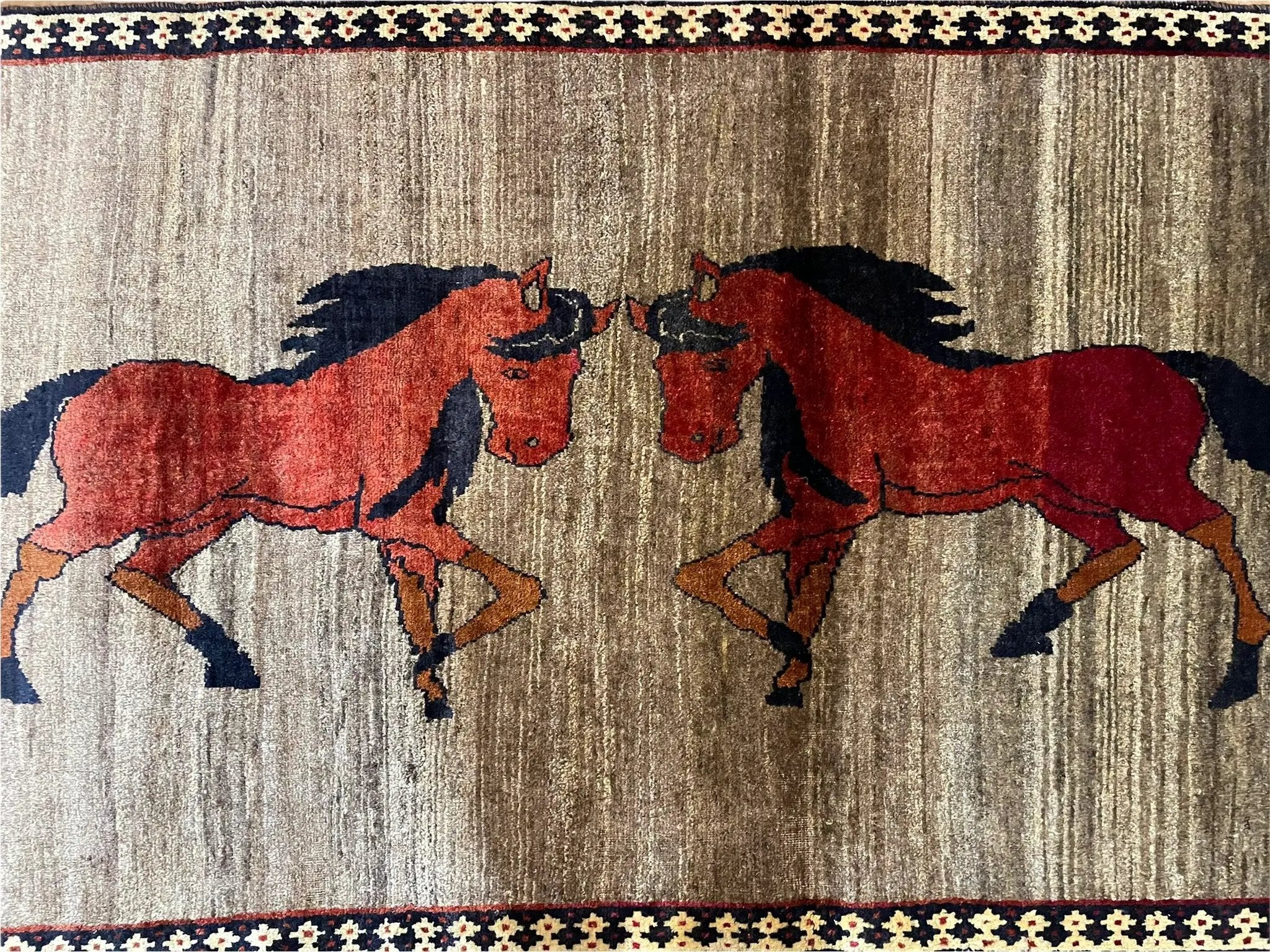 4 X 7 Handmade Hand-Knotted Quality Wool Rug Pictorial Horses Veggie Dyes Tribal by Jewel Rugs