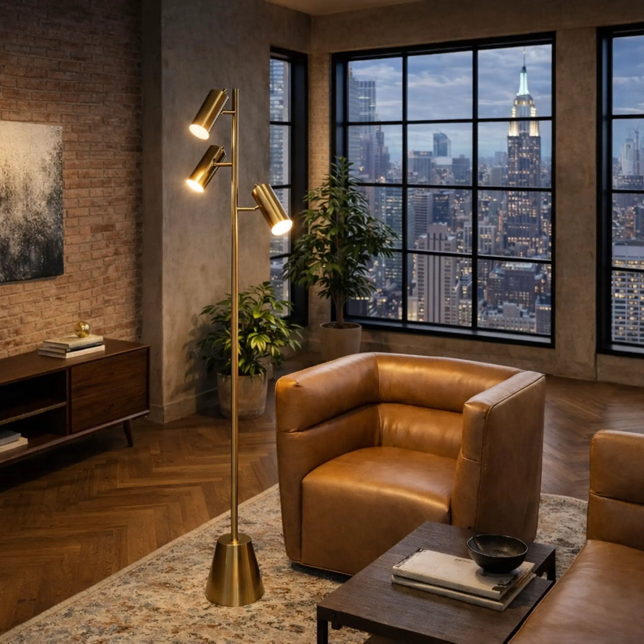 Lumina - Floor Lamp With Rotary Switch Triple Spots Cone Base - Gold by HouseOfZazla