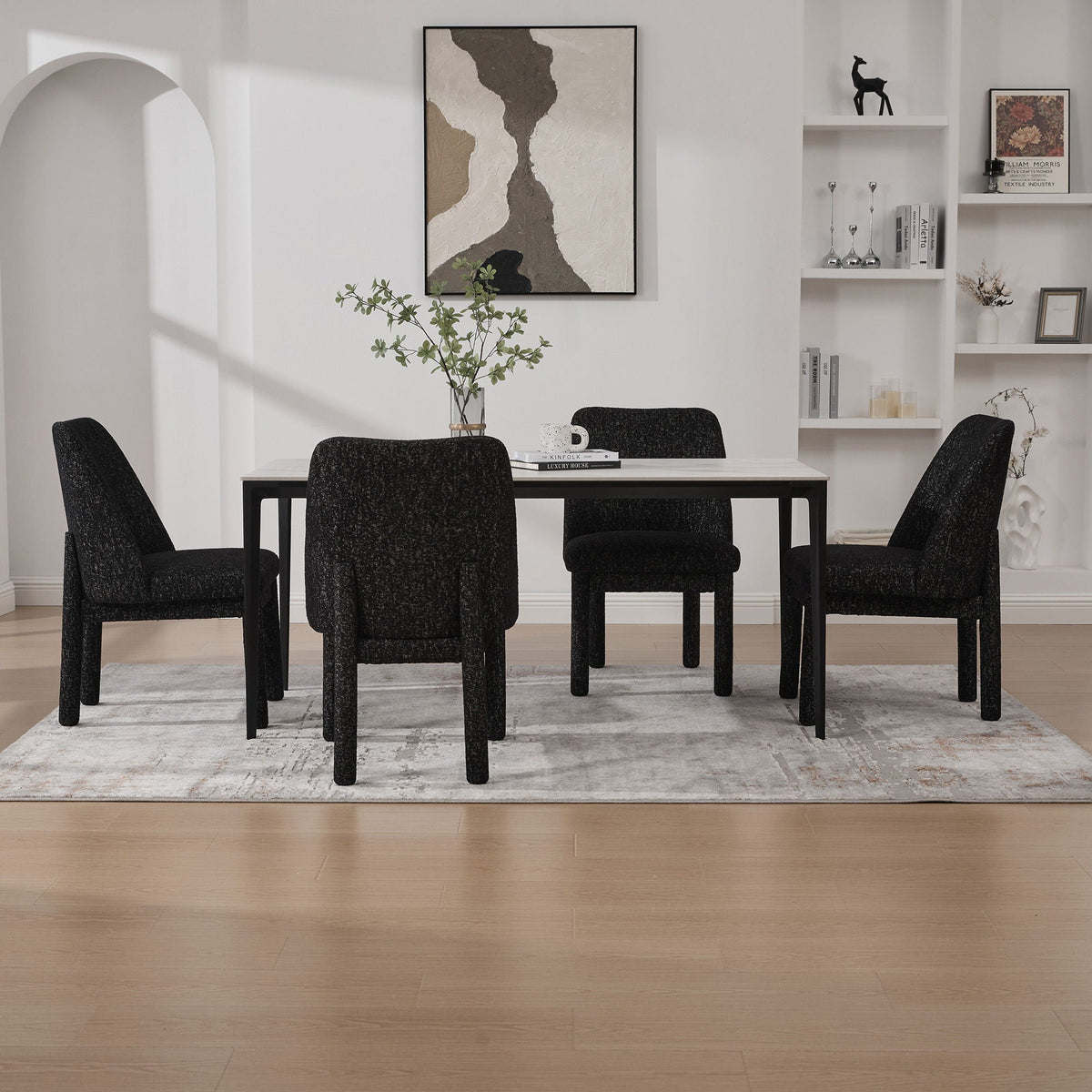 Wide Minimalist Dining Chair with Premium Fabric - White, Black, Beige, photo 16 of 40