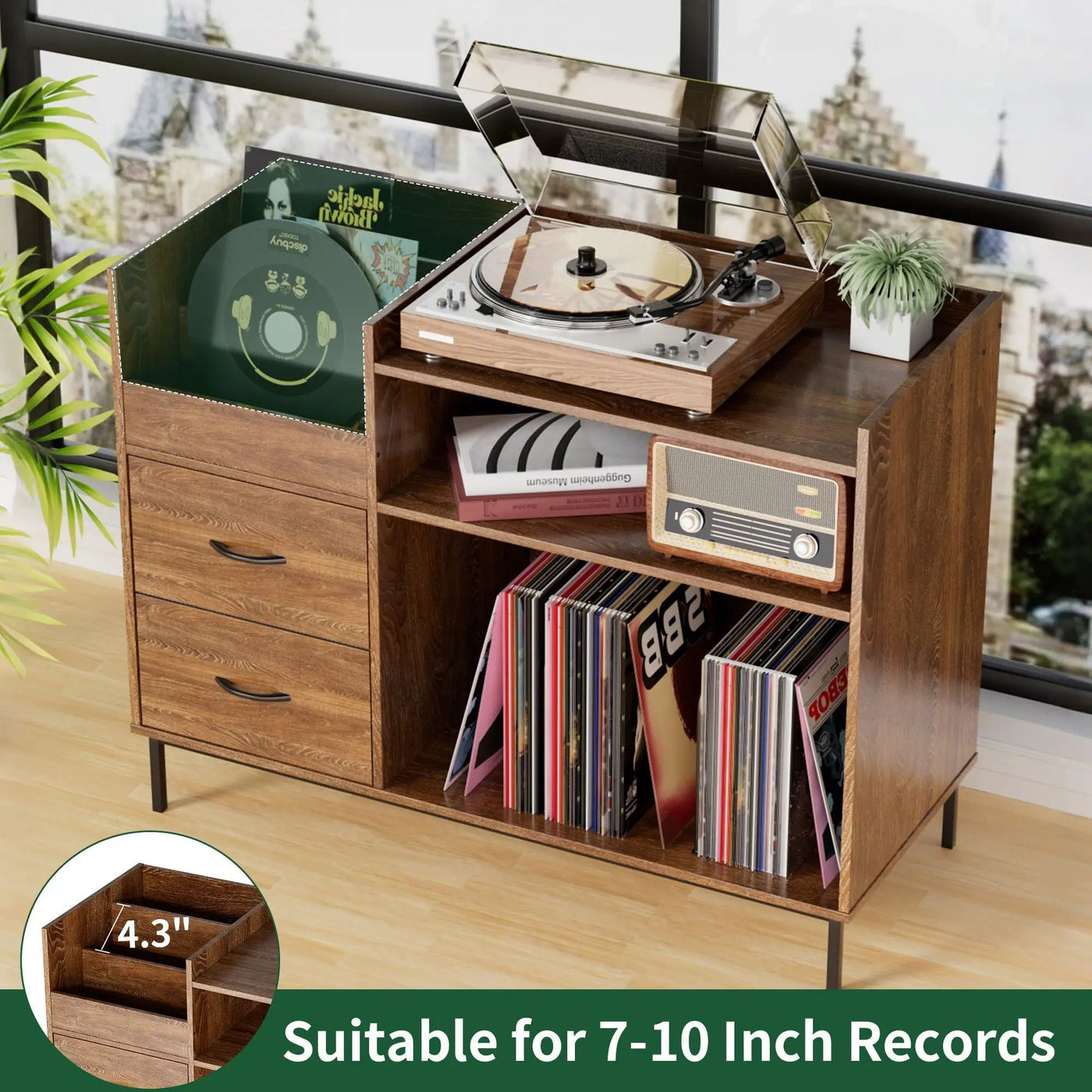 Eco-Friendly Vinyl Record Player Stand With Flip-Top Storage, Media Console With Dual Outlets And Dustproof Drawers by HouseOfZazla