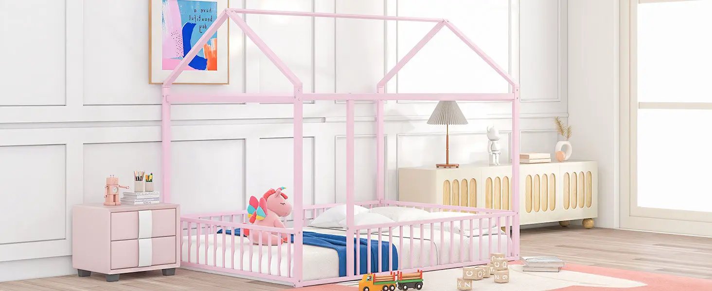 Metal Bed House Bed Frame With Fence by Unique Piece Furniture