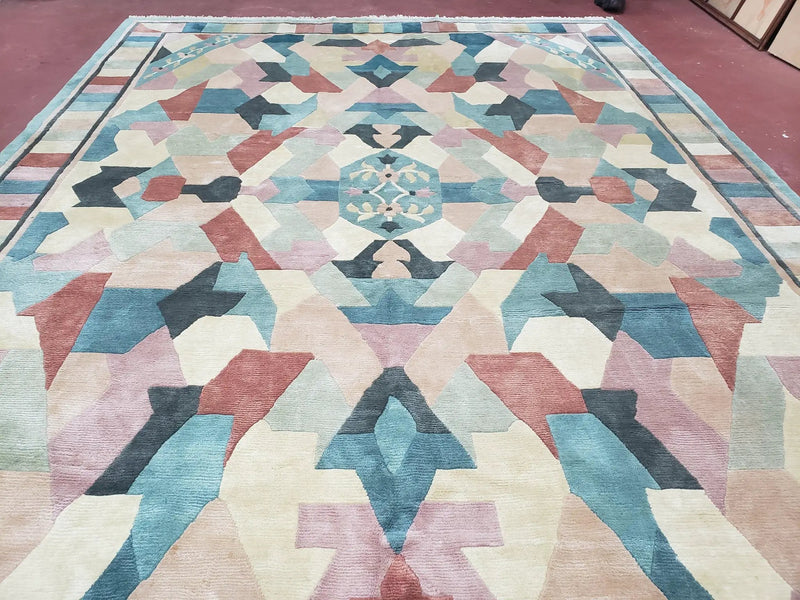 Contemporary Indian Nepalese Area Rug 8x11, Wool Hand-Knotted Modern Multicolor Nepali Abstract Carpet 8 x 11 Soft Playroom Nursery Room Rug by Jewel Rugs