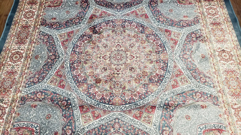 4x6 Silk Carpet, Light Blue & Beige Oriental Rug 4 x 6ft, Traditional Design Medallion All Over, Bamboo Silk, Super Fine, High Quality, Soft by Jewel Rugs