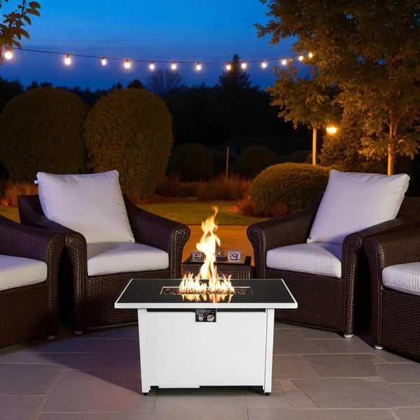 Outdoor 43" Rectangular Fire Pit Table With Adjustable Flame Control - White, photo 2 of 7