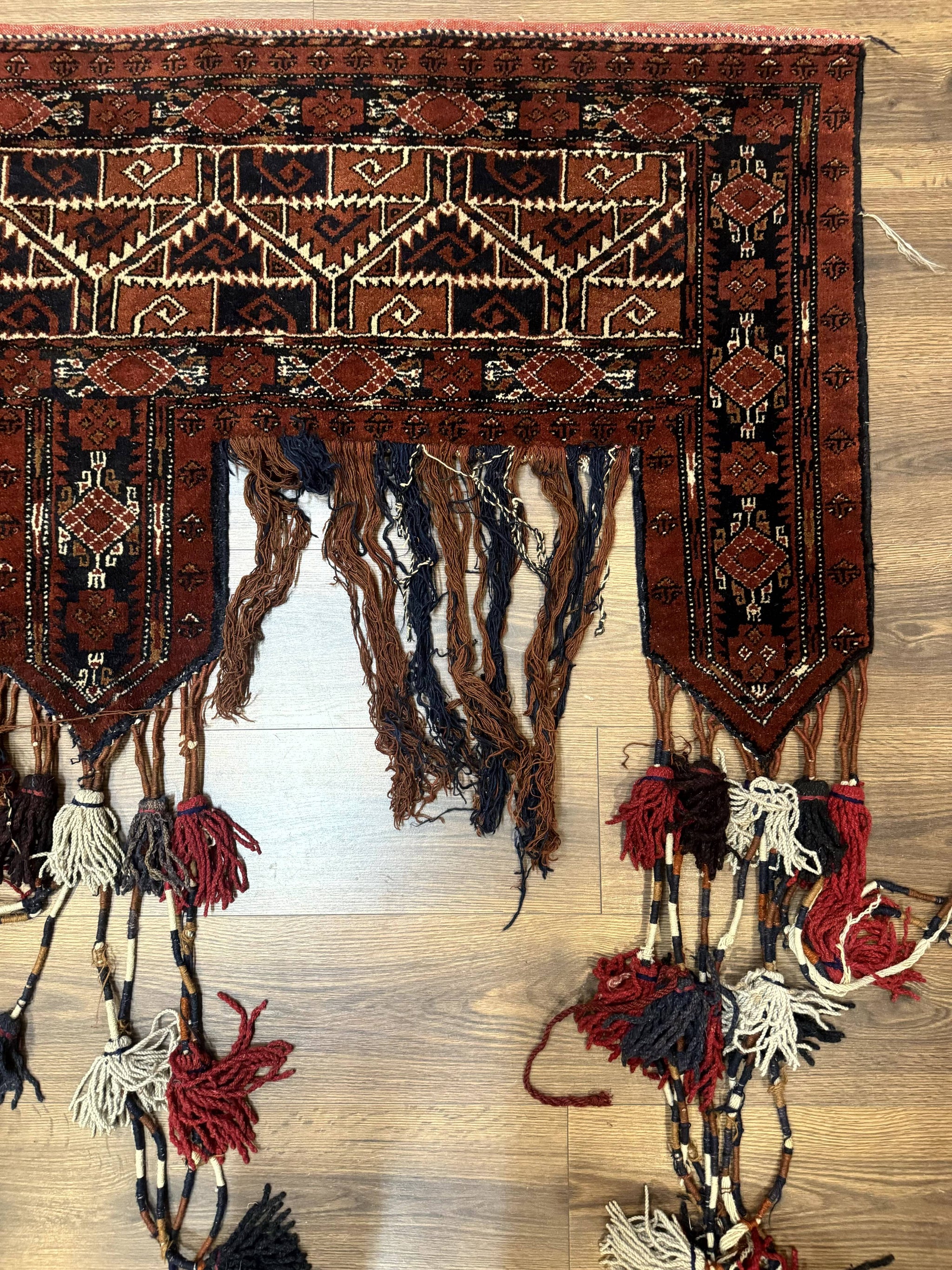 Antique Afghan Beshir Tent Header Textile Rug, Tribal Collectible, Wool by Jewel Rugs