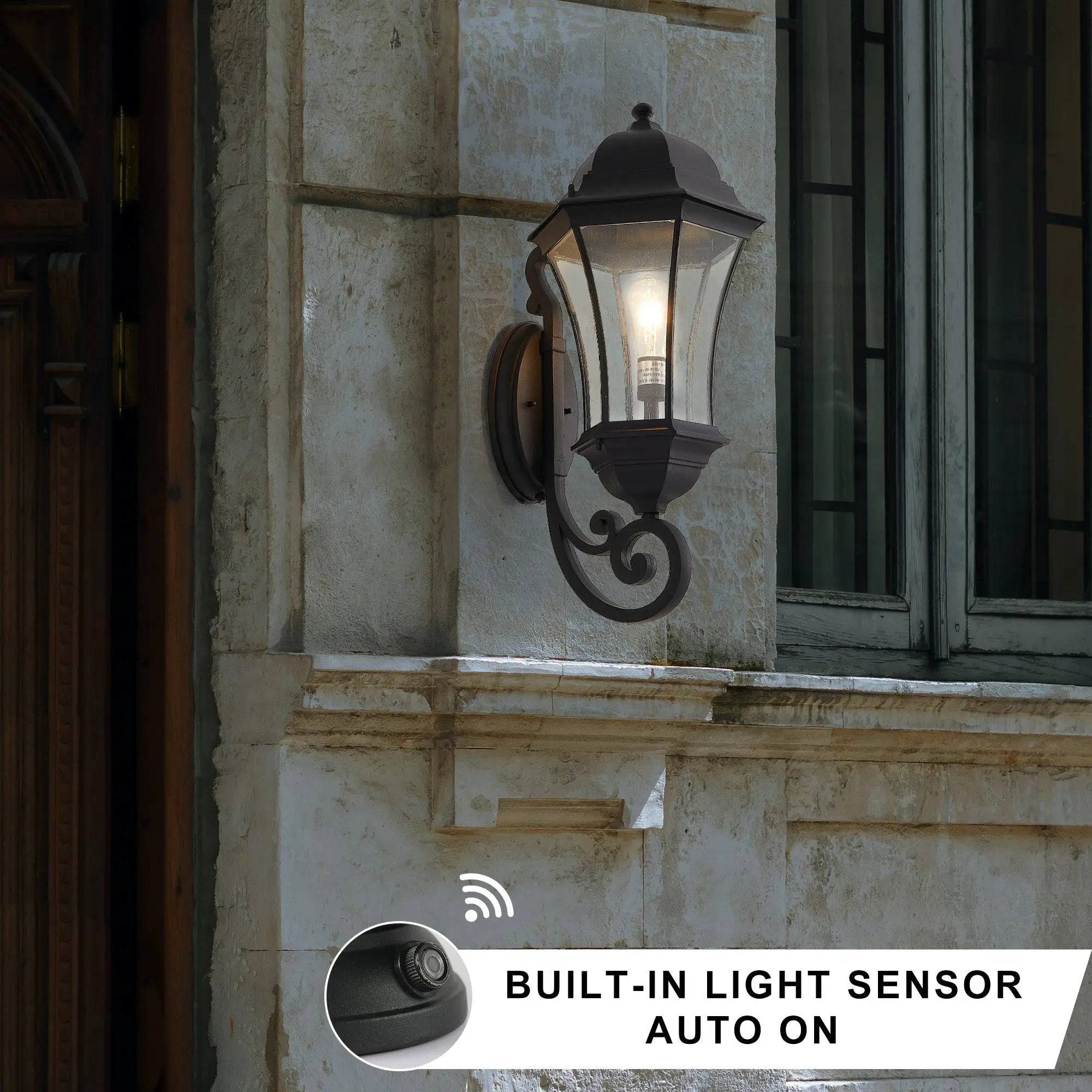 27" Outdoor Wall Lantern with Dusk to Dawn Sensor by HouseOfZazla