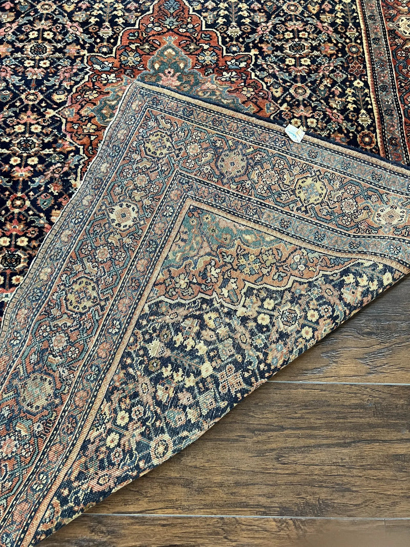 Persian Rug 4x7 Antique Sarouk Farahan Carpet, Navy Blue and Red Wool Rug by Jewel Rugs
