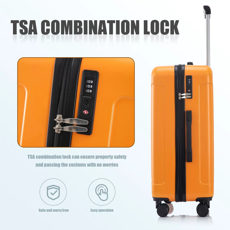 3-Piece ABS Spinner Wheel Luggage Set in Black and Orange by HouseOfZazla