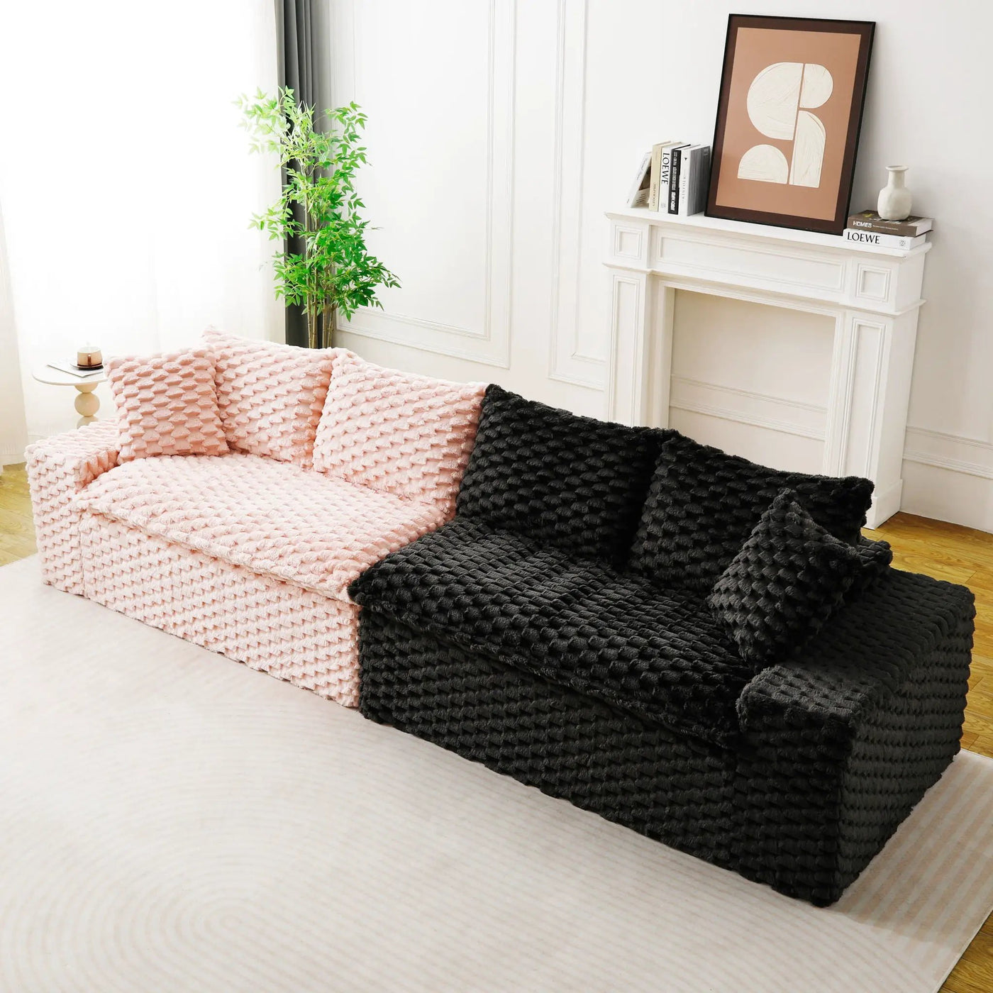 Multifunctional Sofa Pink Black, Fits 4 People by HouseOfZazla
