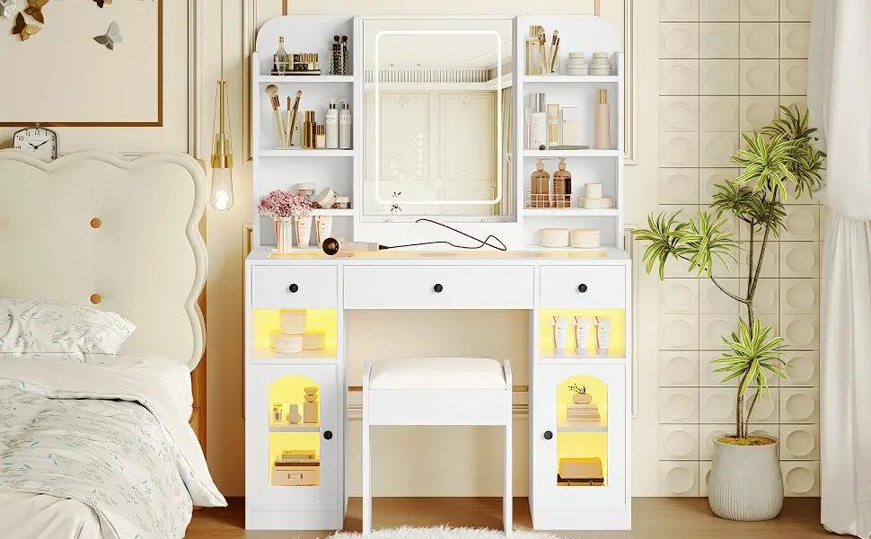 43.2" Vanity Desk with LED Mirror and Lights by HouseOfZazla