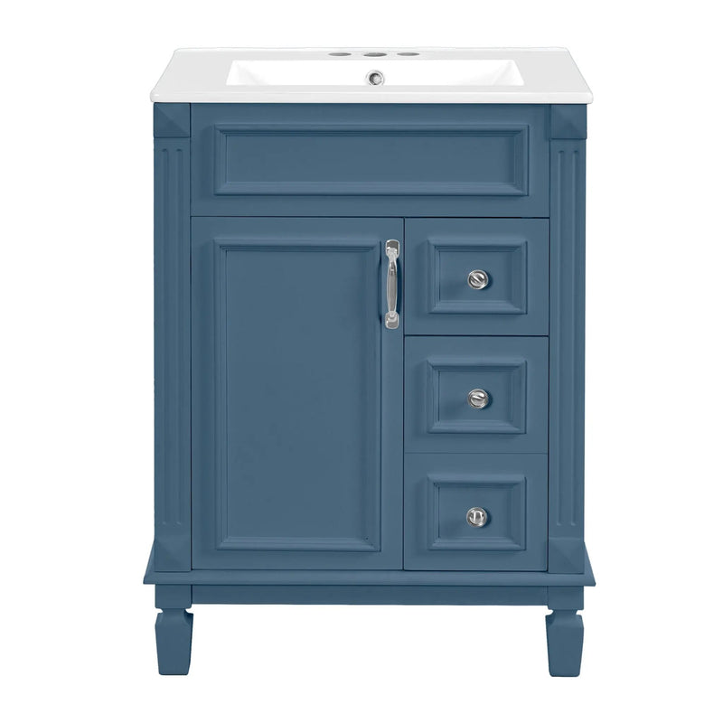 Bathroom Vanity With Ceramic Sink, Compact Cabinet With 2 Drawers And Adjustable Shelf - Blue by Unique Piece Furniture
